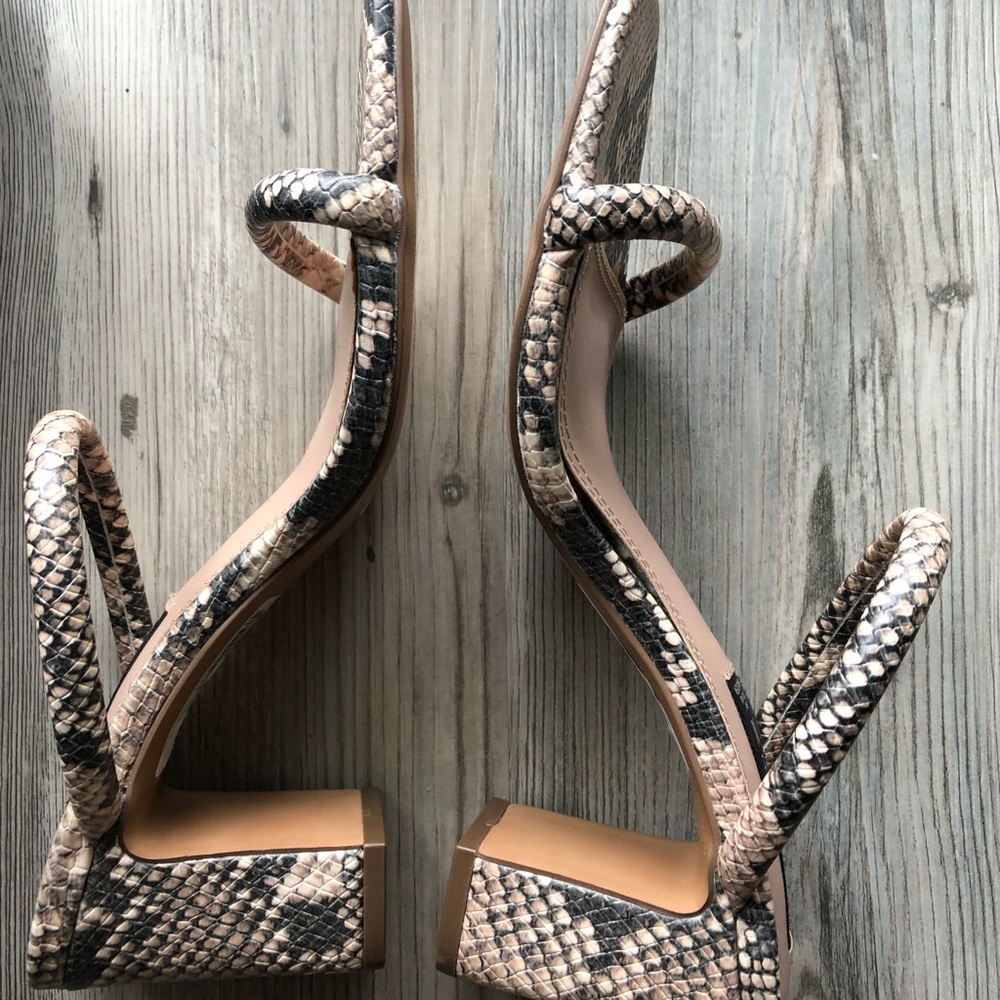 leather strap heel sandals, snake print, Steve Madden